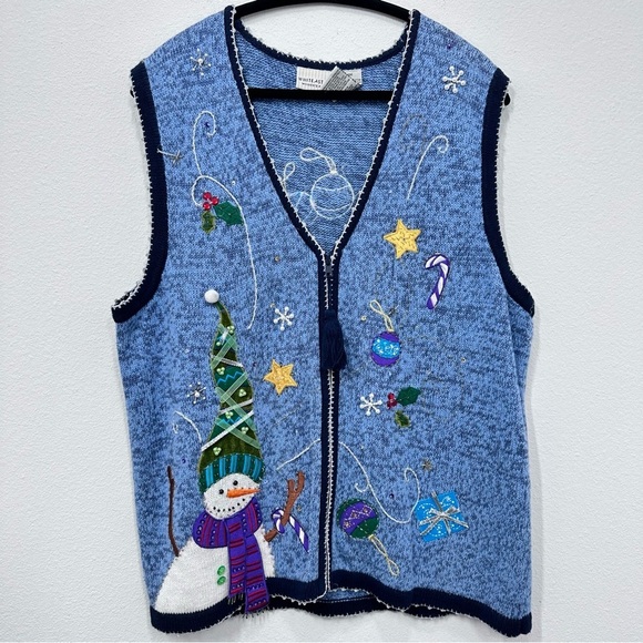 White Stag Vintage Christmas Holiday Winter Sweater Vest Zip Up Snowman 16W - Picture 1 of 9